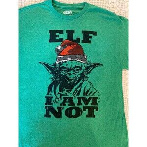 Star Wars T-Shirt  Yoda “Elf I Am Not” Men’s Christmas Green Size Large